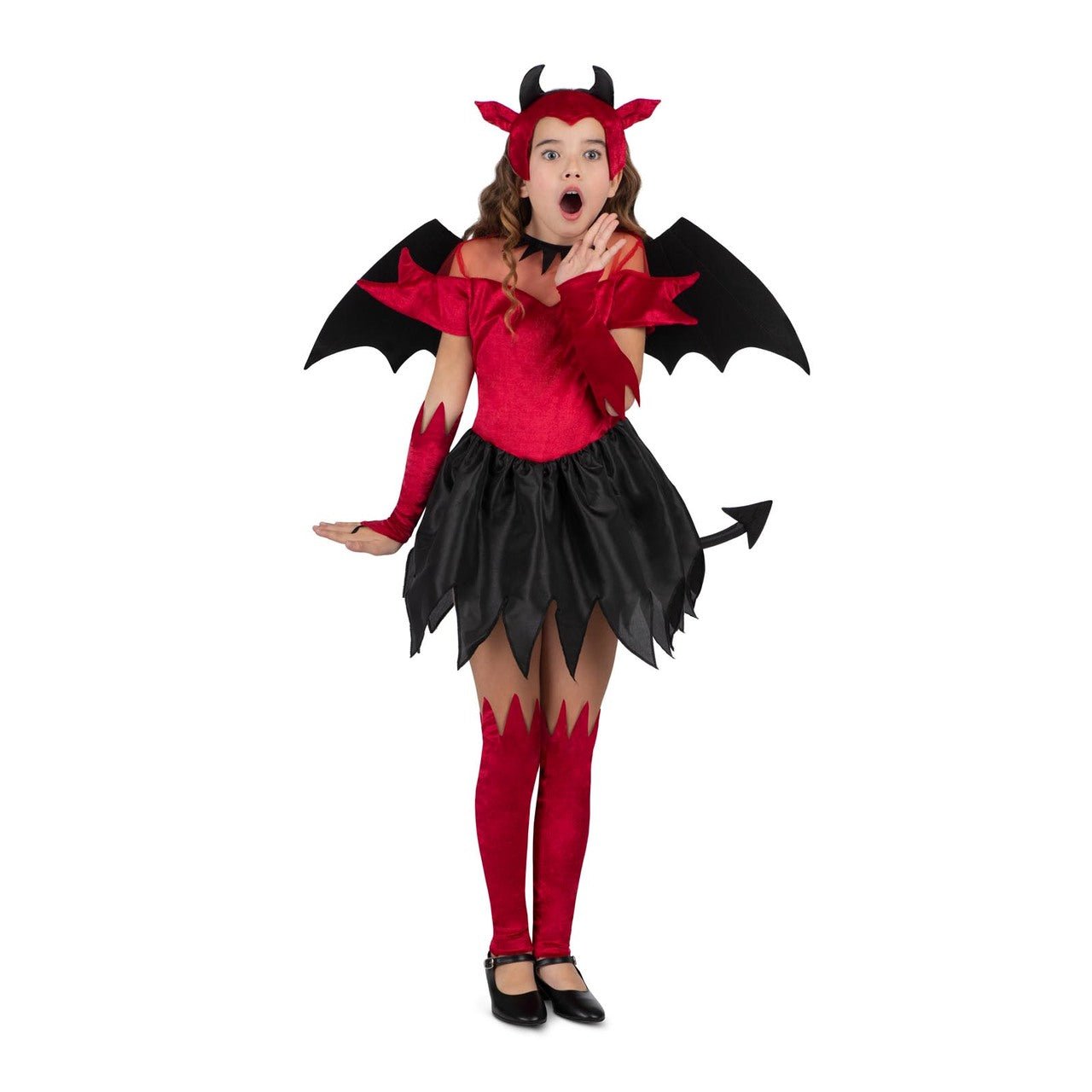 Fato de Diabo Alado Vermelho para menina