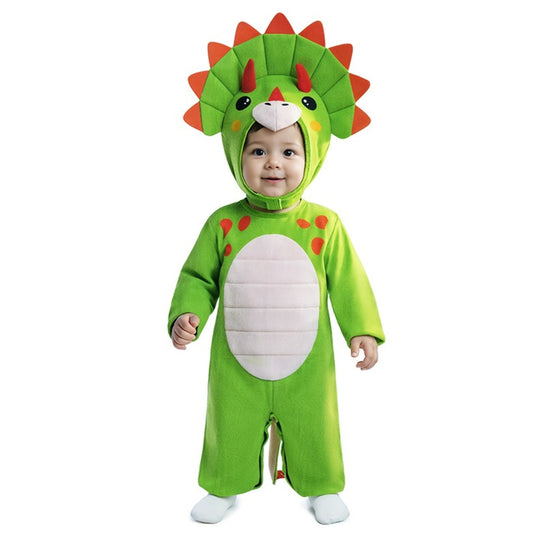 Fato de Dinossauro Triceratops Verde bebé