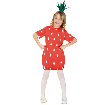 Fato de vestido de morango para menina