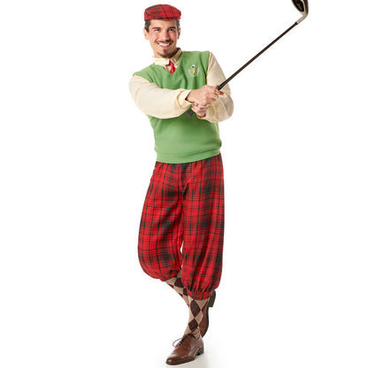 Traje xadrez masculino de jogador de golfe