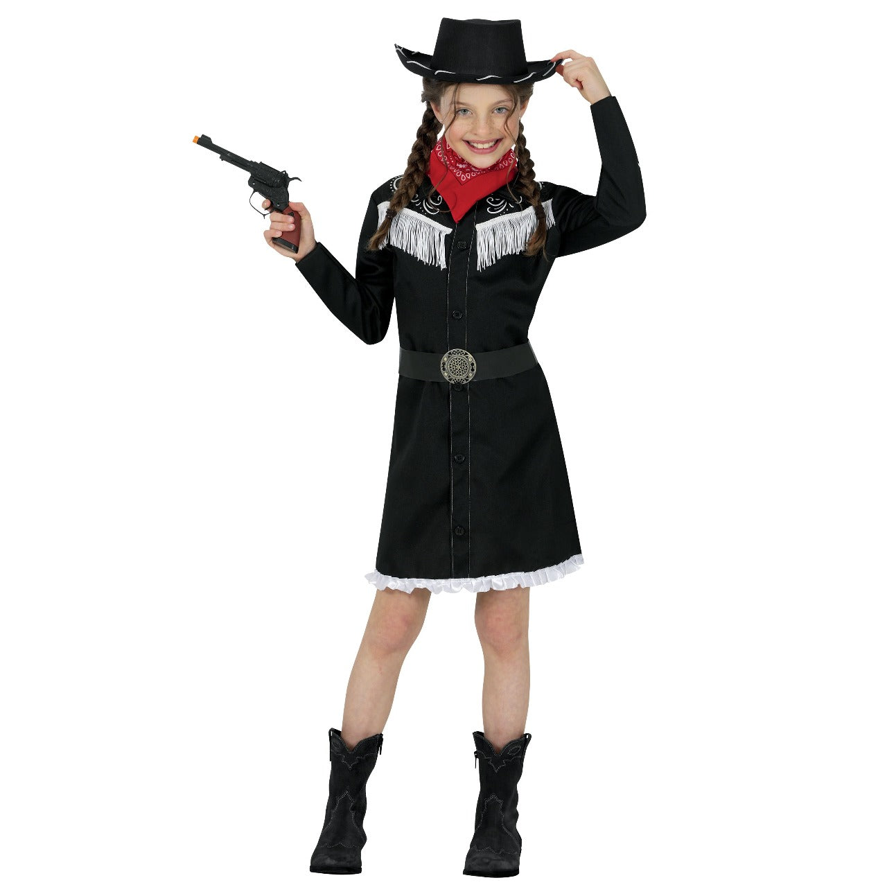 Fato de Vaqueira Preto com Franjas para menina