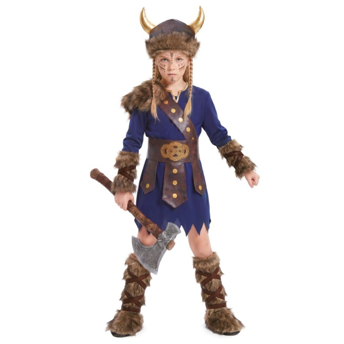 Fato de Vikinga Azul para menina