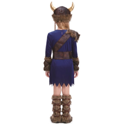 Fato de Vikinga Azul para menina