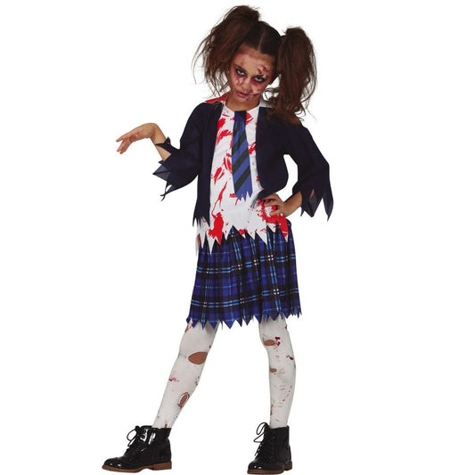 Fato de Zombie Colegial Azul para menina