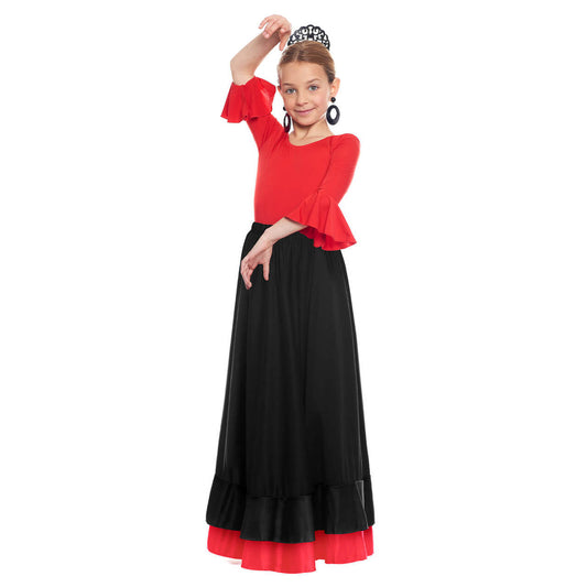 Saia de Flamenca Preta com Duplo Folho Bicolor Infantil
