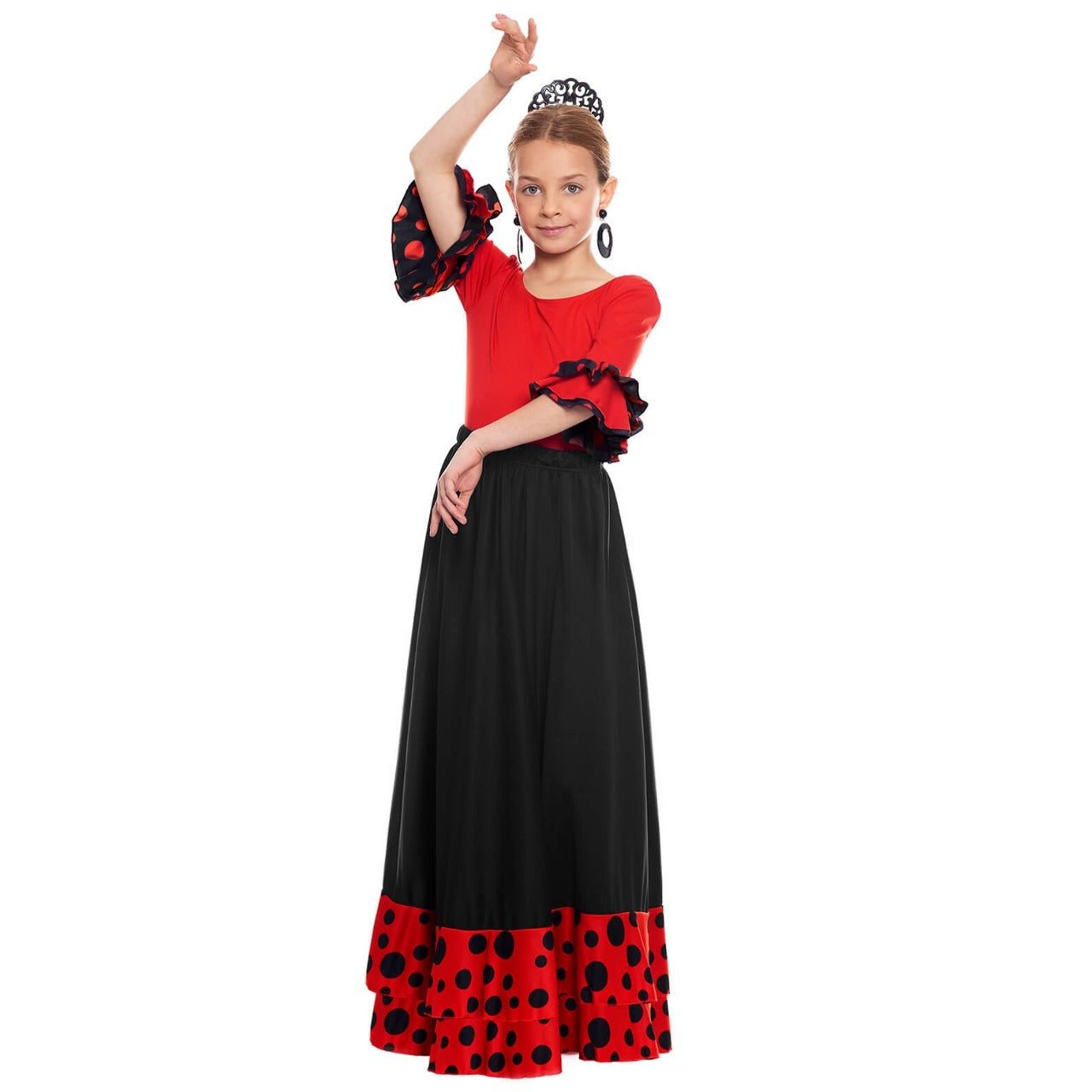 Saia Flamenca Preta com Folho Vermelho para criança