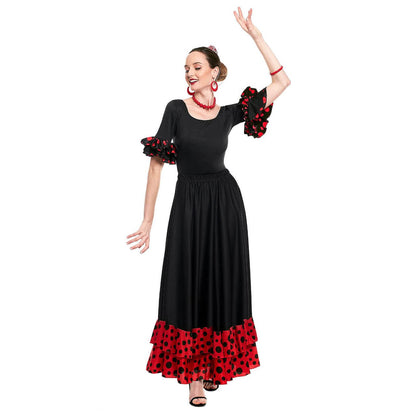 Saia Flamenca Preta com Folho Vermelho