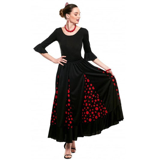 Saia Flamenca Preta e Vermelha com Quilhas