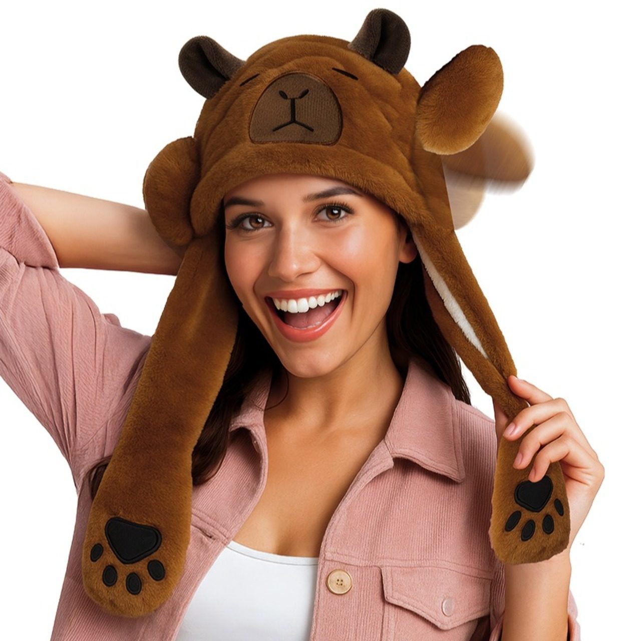 Gorro de Capivara com Orelhas Móveis e luz