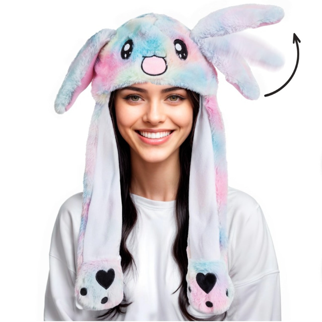 Chapéu de Coelho Multicolor com Orelhas em Movimento e Luz