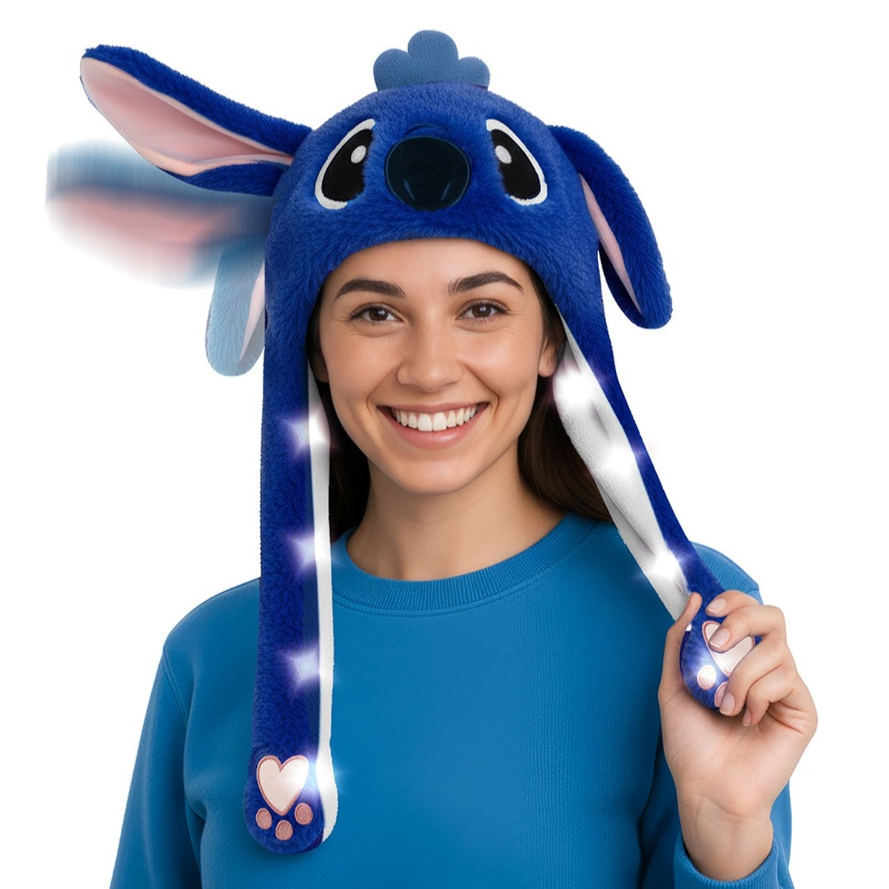 Gorro de Stitch Azul com Orelhas Móveis e luz