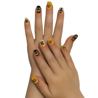 Kit de 12 Unhas Halloween Abóboras infantil