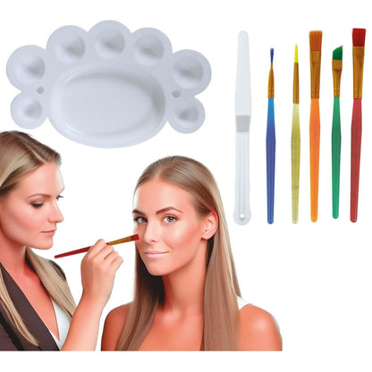 Kit de maquilhagem: 5 Pincéis, espátula e paleta