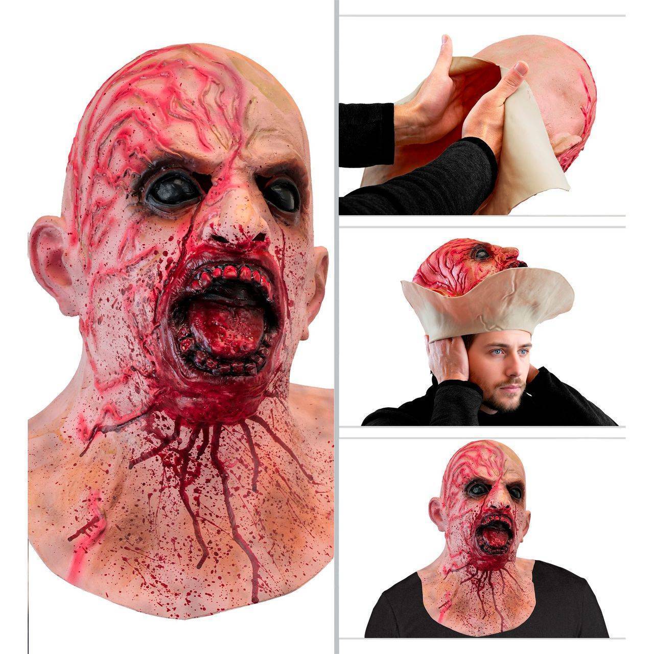 Máscara de látex de Zombie Sangrento com Pescoço