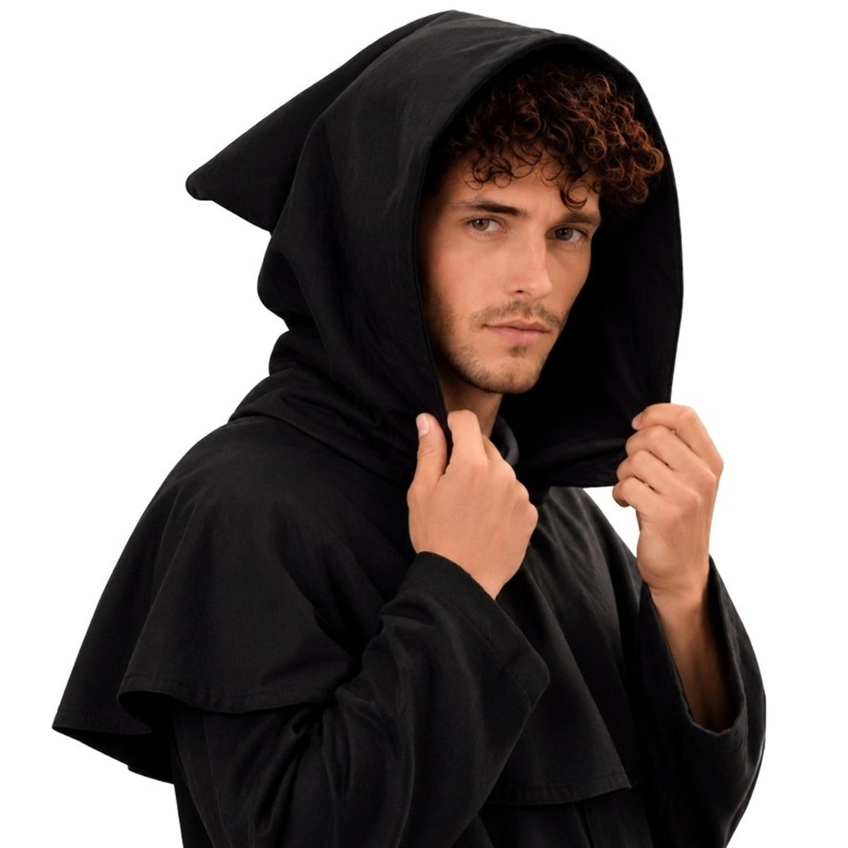 Mini Capa Preta com Capuz Medieval