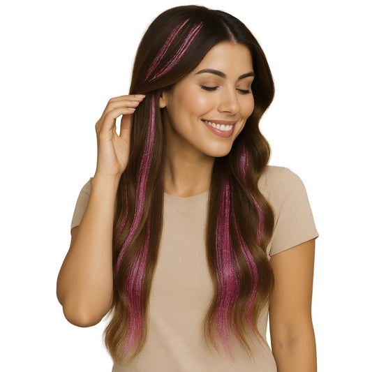 Pack de 3 Madeixas Cor-de-Rosa Brilhantes