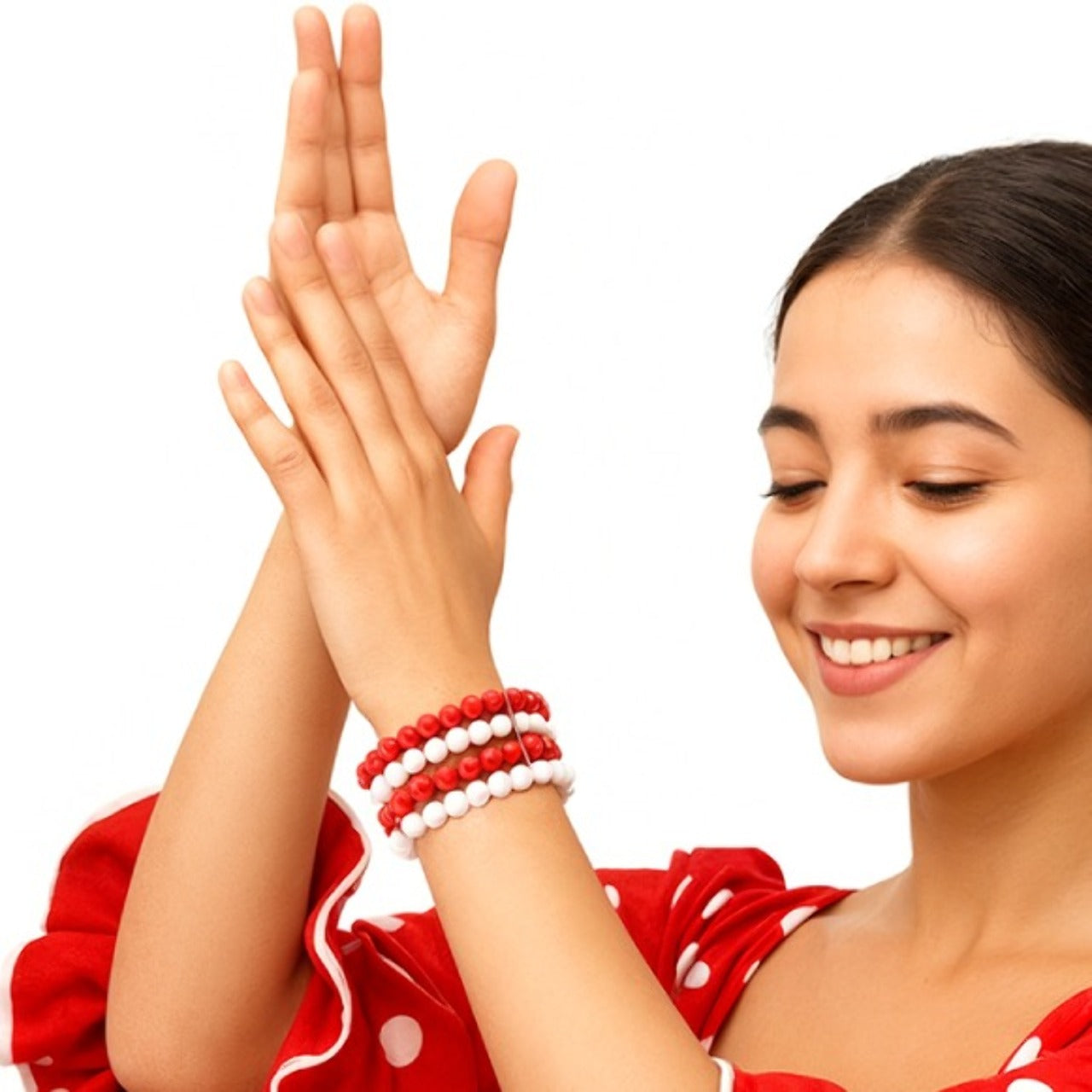 Pack de 4 Pulseiras de Flamenca Brancas e Vermelhas