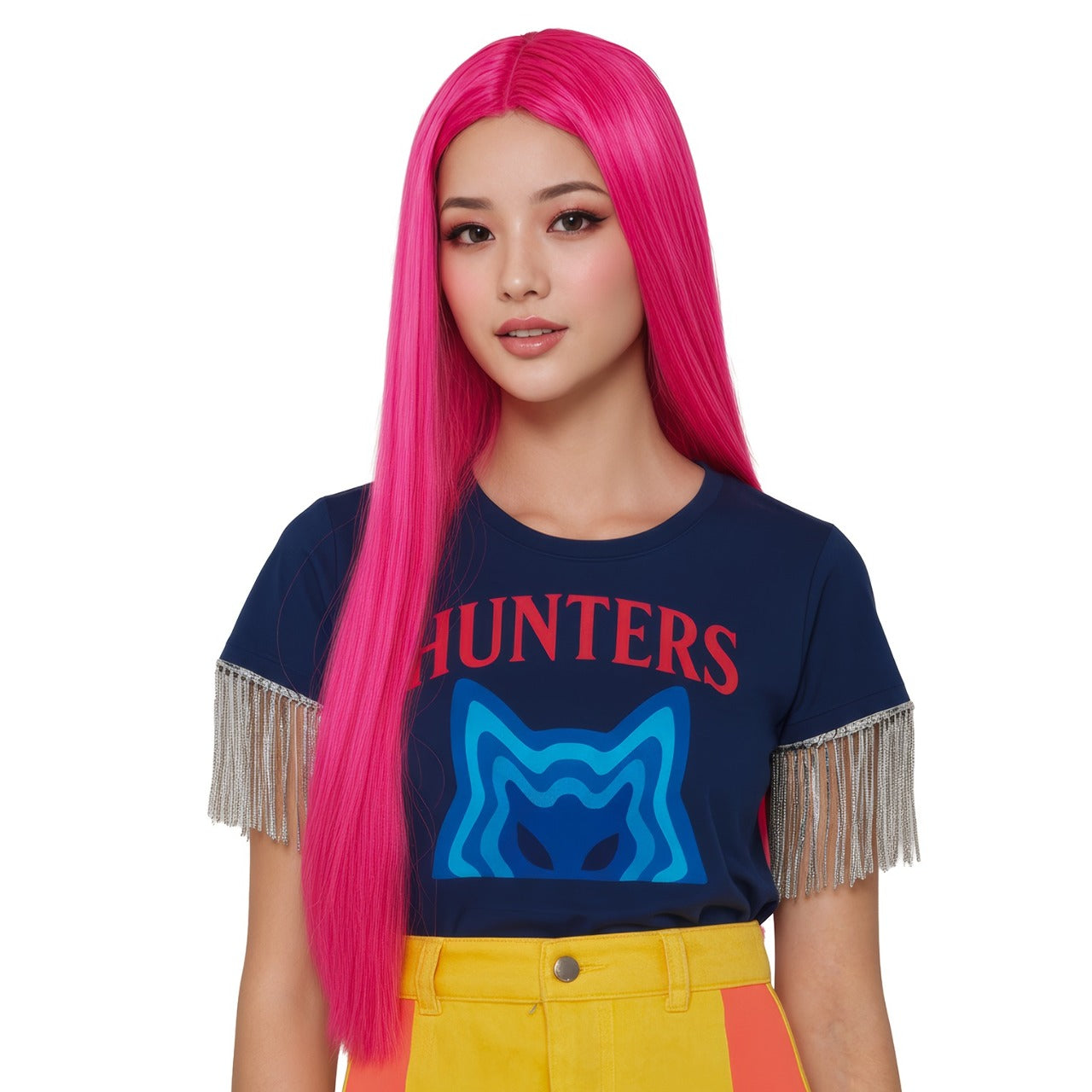 Peruca Rosa Lisa de Cantora K-Pop