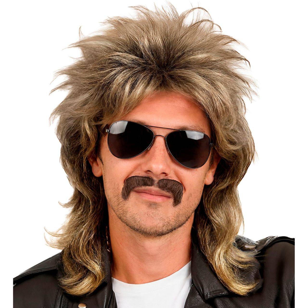 Peruca Loiro Mullet com Bigode