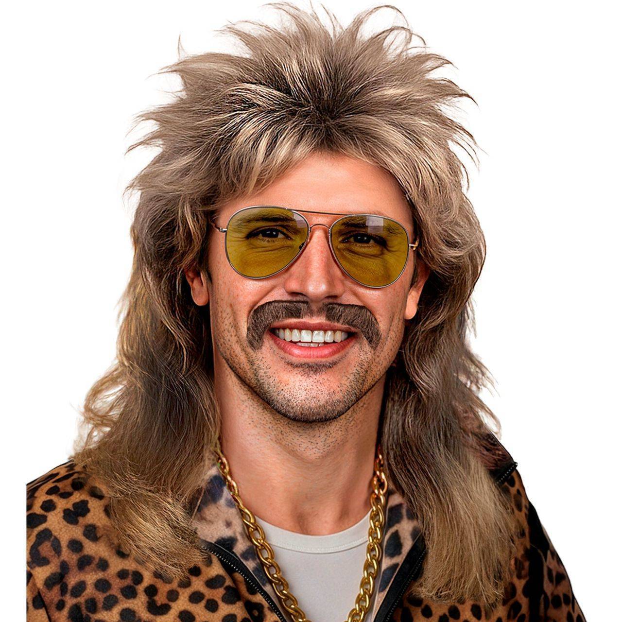 Peruca Loiro Mullet com Bigode