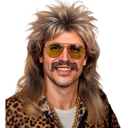 Peruca Loiro Mullet com Bigode