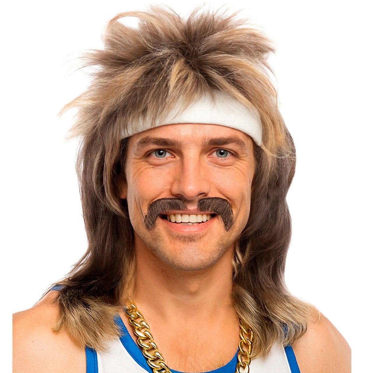 Peruca Loiro Mullet com Bigode