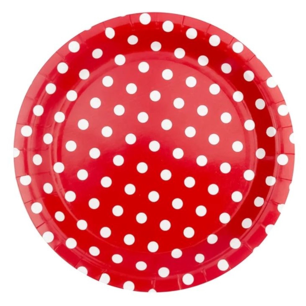 Pratos de Feira Vermelhos com Bolinhas
