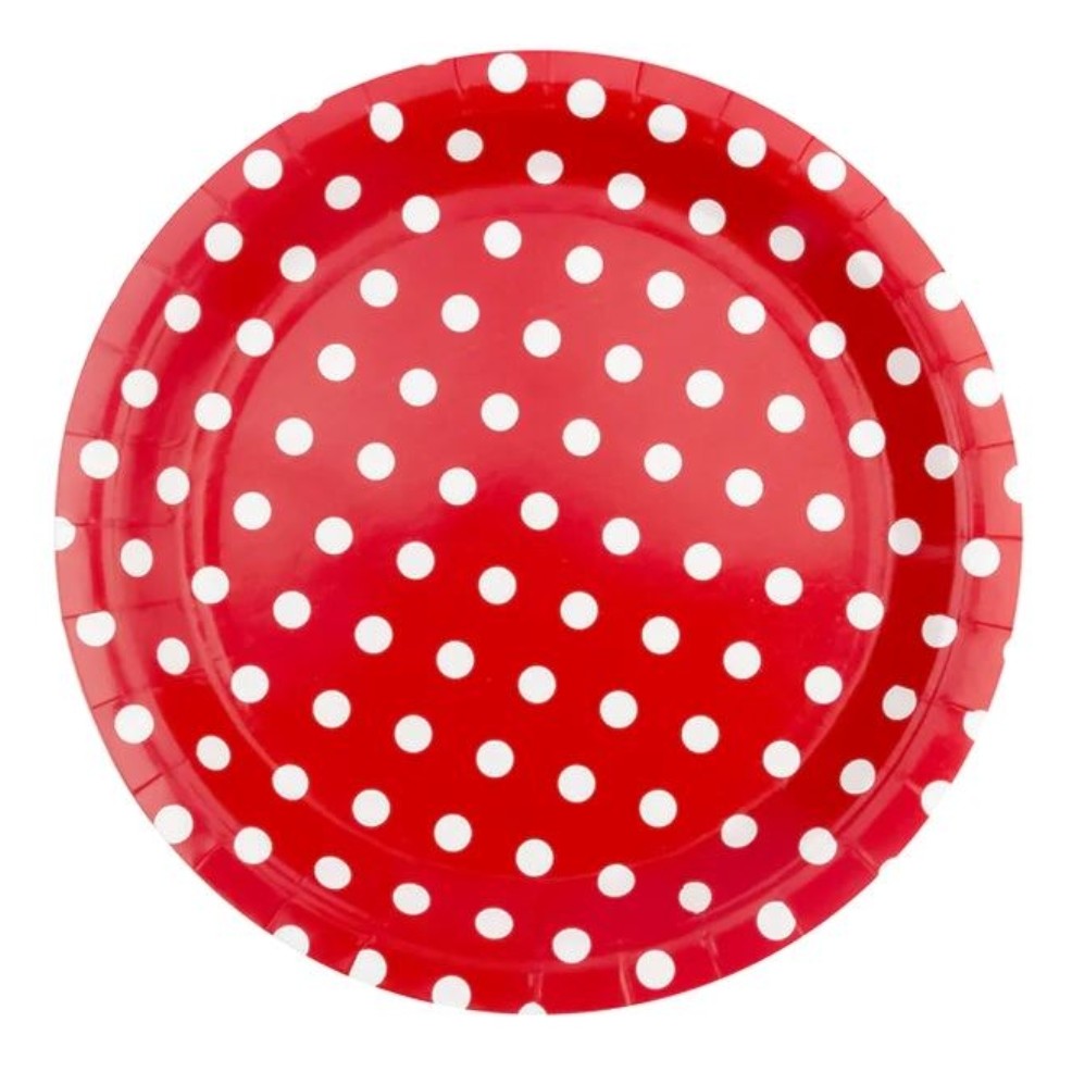 Pratos Pequenos de Feira Vermelhos com Bolinhas