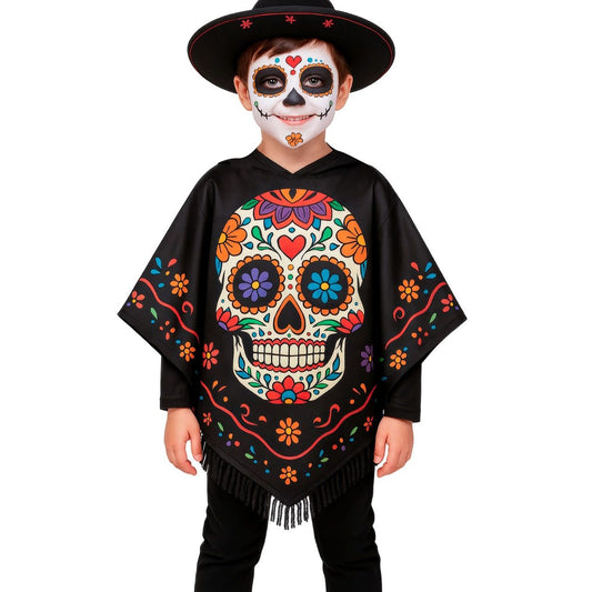 Poncho de Catrina Caveira infantil