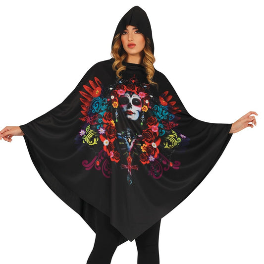 Poncho de Catrina com Flores para adulto