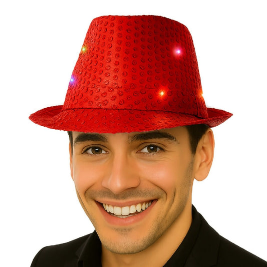 Chapéu de Lantejoulas Vermelho com Luz