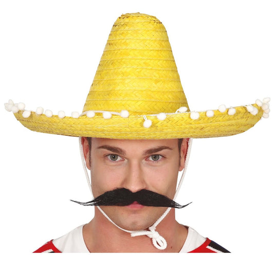 Chapéu Mexicano Amarelo com Borlas