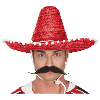 Chapéu Mexicano Vermelho com Borlas