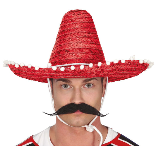Chapéu Mexicano Vermelho com Borlas