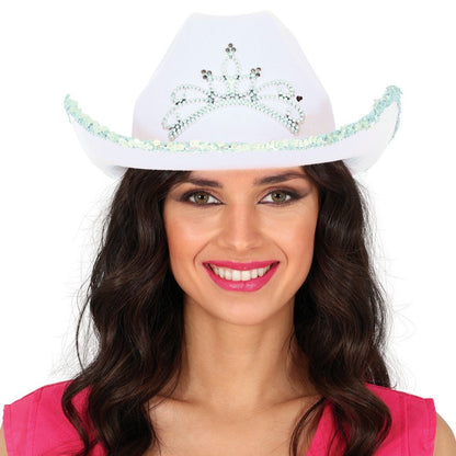 Chapéu de Cowgirl com Coroa Branca