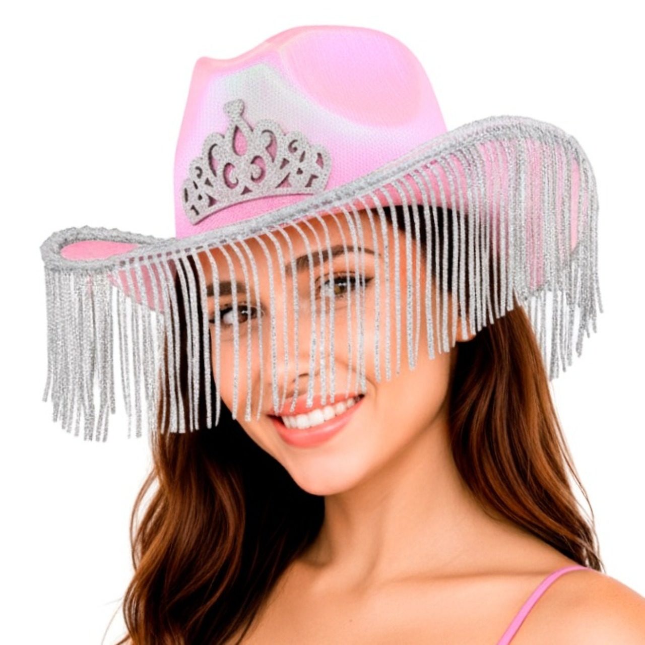 Chapéu de Cowgirl Rosa com Franjas