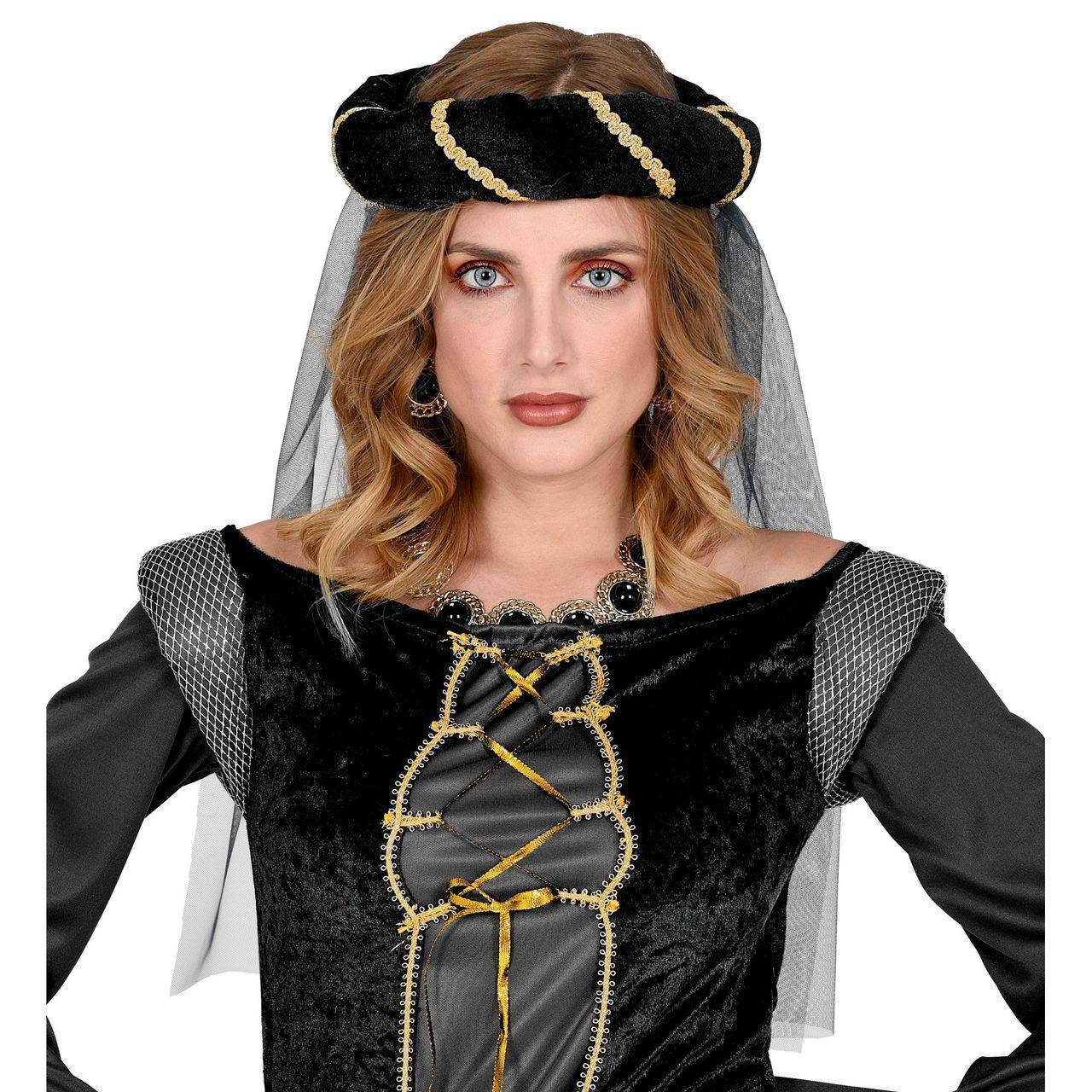 Toucado Medieval Preto com Véu