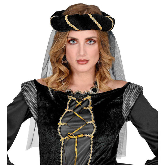 Toucado Medieval Preto com Véu