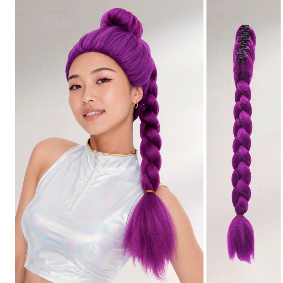 Trança de Cantora K-Pop Lilás com Pinça