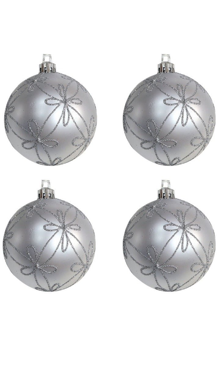 4 Bolas de Natal Prateadas Decoradas