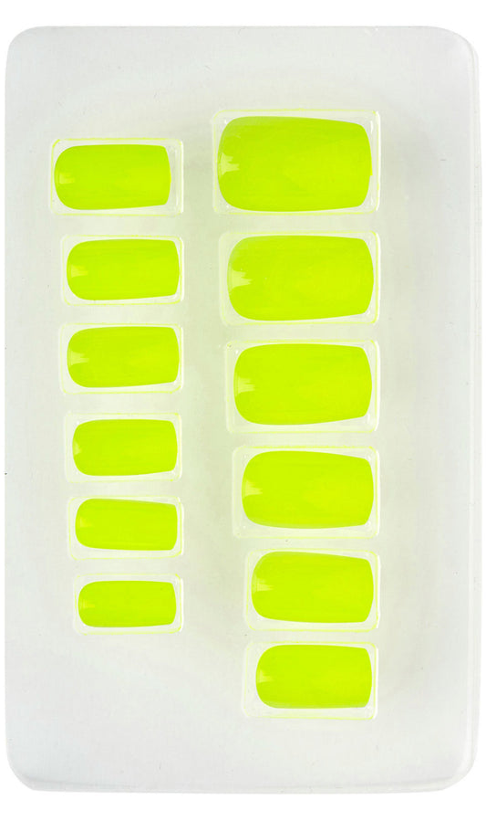 Kit de 12 Unhas Amarelo Fluorescente