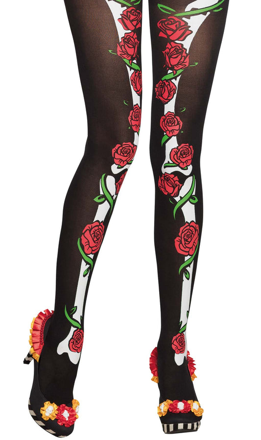 Collants de Esqueleto com Rosas