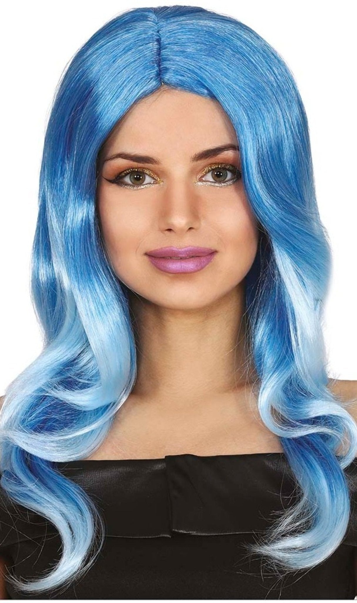 Ondas de cabelo comprido peruca azul