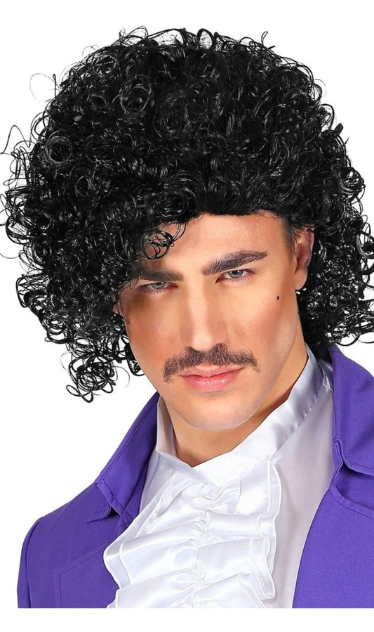 Peruca Preta Encaracolada de Prince