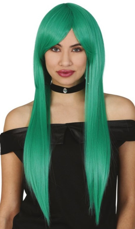 Peruca Longa Reta Verde