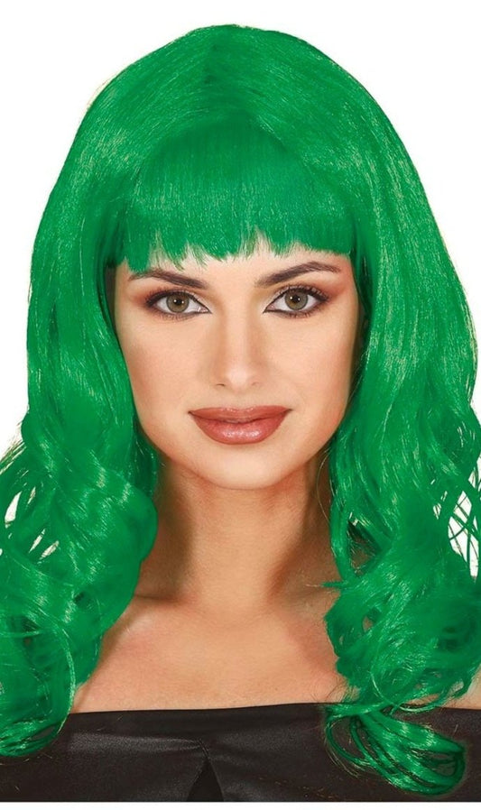 Peruca Verde Cabelo Cumprido com franja