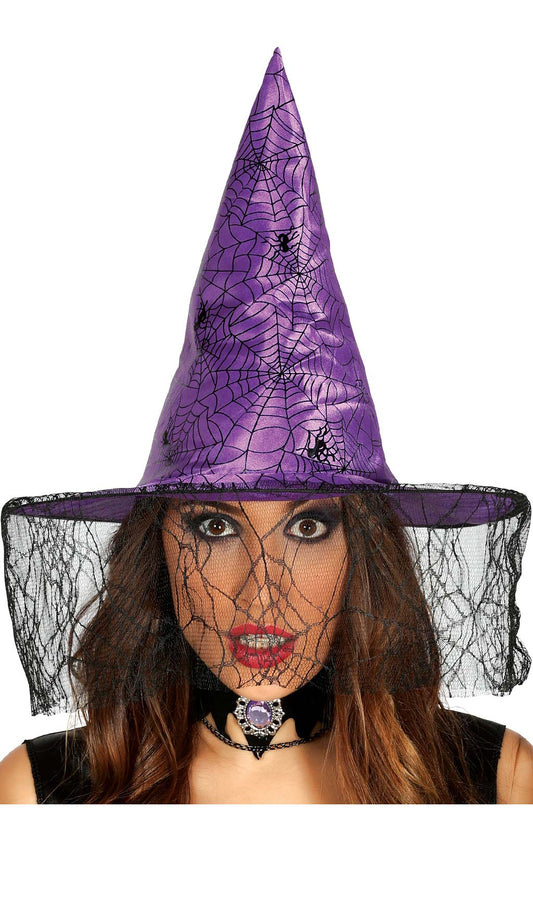 Chapéu de Bruxa Lilás com Véu