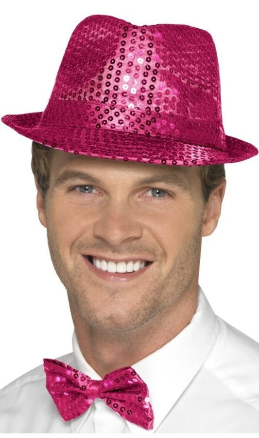 Chapéu de Gangster de Lantejoulas Rosa