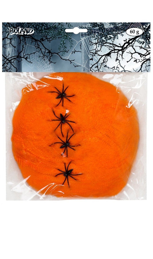 Teia de Aranha Laranja 60gr com 4 Aranhas